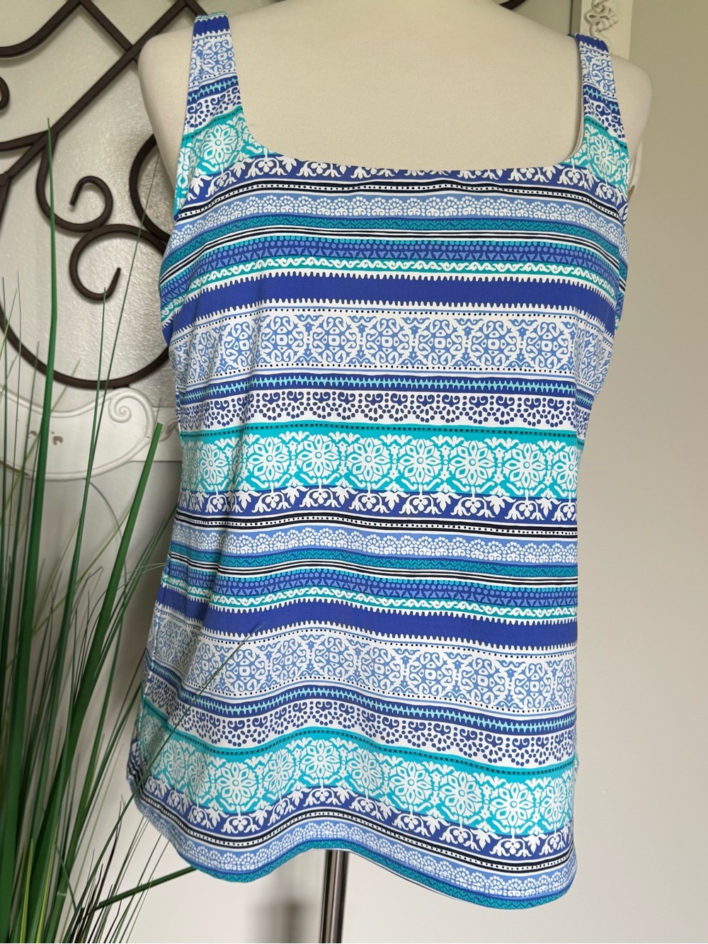 LANDS’ END Size 16 Underwire Tankini Swimsuit Striped Square Neckline Top